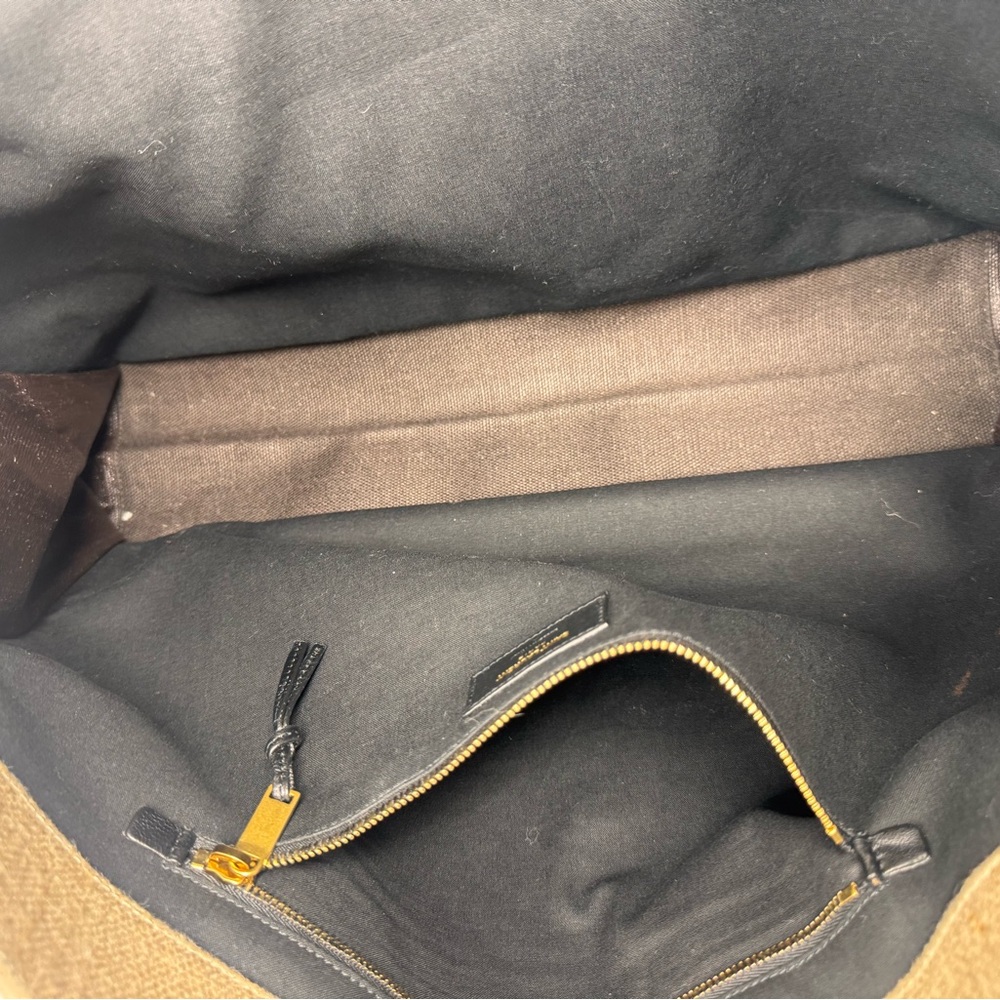 💯 Authentic SAINT LAURENT Linen Calfskin Rive Gauche Tote Natural - Picture 6 of 9